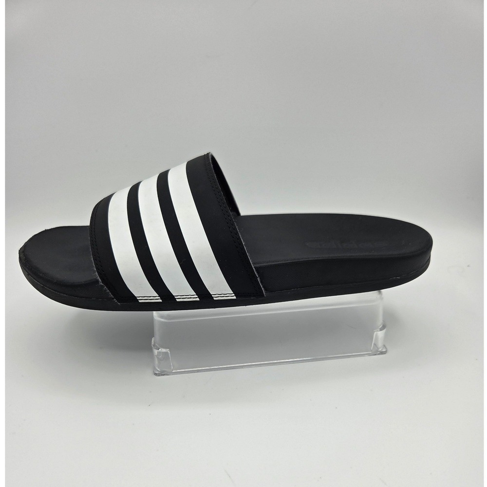 Adidas Adilette Shower Slides M-8 W-10 Black White 3-Stripes Sandals - Picture 3 of 7